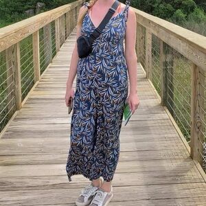 LOFT Beach blue print jersey knit jumpsuit